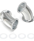 Two 2-inch 304 stainless steel sanitary 45-degree elbow fittings with tri-clamp flanges and four silicone gaskets