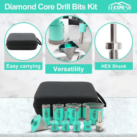 Tile Hole Saw Kit With 10-Piece Core Drill Bits Set From 6mm To 65mm for drilling porcelain, ceramic, granite, marble.
