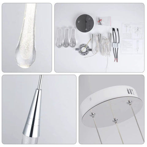Crystal Cluster Pendant Lights For Kitchen Island Three Light LED Teardrop Ceiling Hanging Fixtures In Chrome Finish Dope Look parts and installation kit