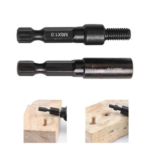 Hanger Bolt And Threaded Insert Driver Kit With Self Tapping Socket Adapters One Quarter Inch Hex Shank Chromium Vanadium Steel Drill Attachments For M6 M8 M10 used in wood