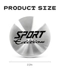 Premium Heavy Duty 4 Pack Wheel Hub Center Caps In Silver Universal 56 Mm Vinyl Hubcap Decals For Trucks And Suvs Waterproof Exterior Guard To Keep Wheel Bolts Locked And Rollin Smooth, showing 2.2 inch silver hubcap with 'SPORT Edition' logo.