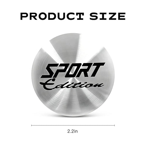 Premium Heavy Duty 4 Pack Wheel Hub Center Caps In Silver Universal 56 Mm Vinyl Hubcap Decals For Trucks And Suvs Waterproof Exterior Guard To Keep Wheel Bolts Locked And Rollin Smooth, showing 2.2 inch silver hubcap with 'SPORT Edition' logo.