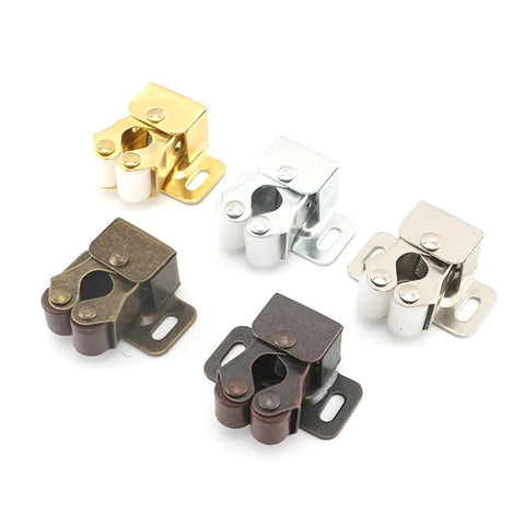 Double Roller Cabinet Door Latch Kit 10 Pack Iron Cupboard Catchers for Home and Camper Use Soft Close Hardware displayed