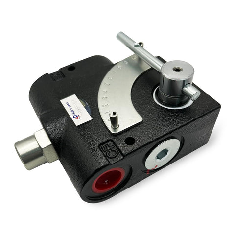 Adjustable Variable Flow Control Valve 0 To 30 GPM With Pressure Compensated Design And Relief Adjustment Three Quarters Inch NPT Hydraulic Flow Regulator For Consistent System Performance Up To 3000 PSI