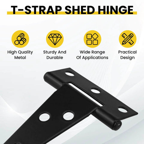 8 Pcs T Strap Gate Hinges Heavy Duty 2 Inch Black Iron Tee Shed Hinges With Mounting Screws for Barn Doors and Fences