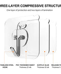 Heavy Duty Adhesive Hooks Set 12 Pack Transparent Wall Hooks For Bathroom And Kitchen with three-layer compressive structure