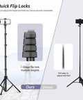 Phone Tripod Kit With Wireless Remote for Smartphones and Cameras showing quick flip locks and height adjustment comparison.