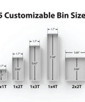 Customizable 1x1T Thin Bins For Tackle Boxes With Interlocking Seal HexLok Grid Flexible Inside Layout No Travel Bins displayed in 5 sizes