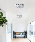 Crystal Flush Mount Chandelier With Remote Dope Modern 4 LED Square Ceiling Light in hallway, chrome finish