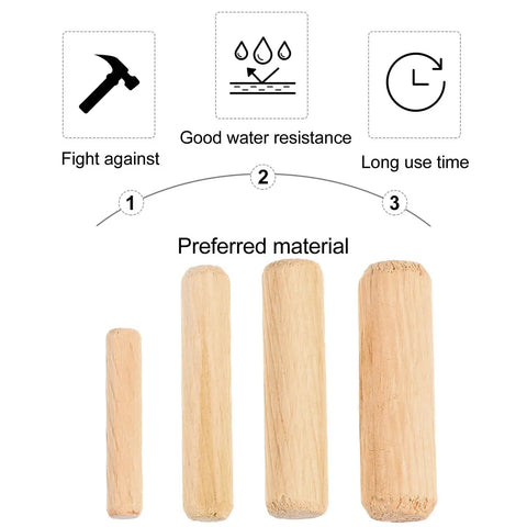 500 Pcs Round Fluted Wooden Dowel Pins For Furniture And Woodworking Connectors Kit With 6x30mm, 8x40mm, 10x40mm, 12x40mm Sizes image