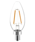 Dimmable LED Candle Bulbs 60W Equivalent Clear B11 Small Base 8 Pack 2700K Warm Light 300 Lumens, close-up view of bulb