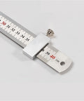 Precision Thickness Calibration Block Set Four Piece Woodworking Stop Guide featuring a metallic ruler with adjustable clamp.