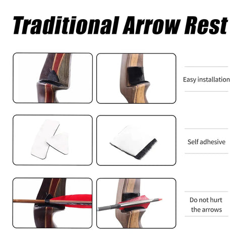 Beaver Hair Arrow Rest Kit For Traditional Bows Four Pack Self Adhesive Stick On Pads shown on longbow recurve bow
