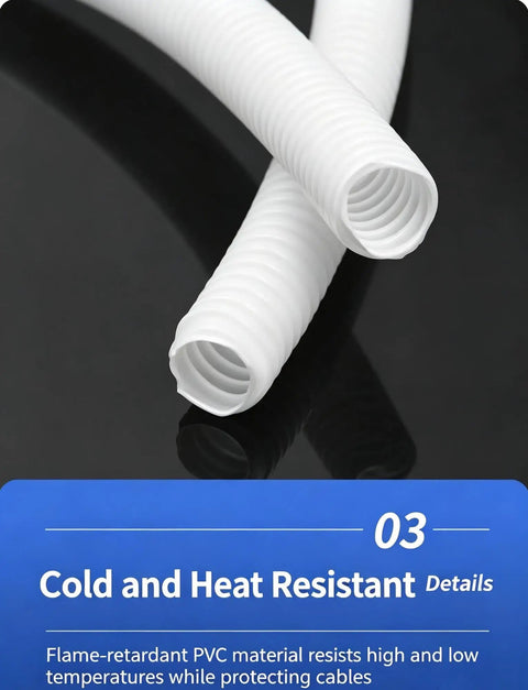Top Shelf Heavy Duty Pvc Corrugated Industrial Electrical Conduit Flexible Wire Cable Protector Tube With Flame Retardant Coating on black background.