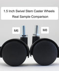 Comparison of 1.5 Inch M6 and M8 swivel stem caster wheels for Roll Like A Dream 4 Pack Of 1.5 Inch M6 Threaded Stem Swivel Caster Wheels With Locking Brakes For Hassle Free Small Furniture Roller Up To 66 Lb Load Per Wheel Set.