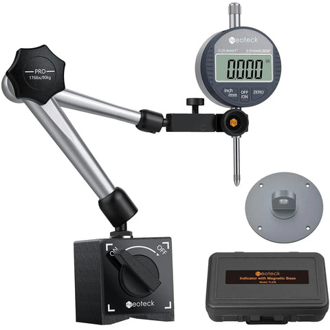 Digital Dial Indicator Gauge With Magnetic Base And Storage Case 0 To 1 Inch 25.4mm, 0.0005 Inch To 0.01mm Metric Conversion