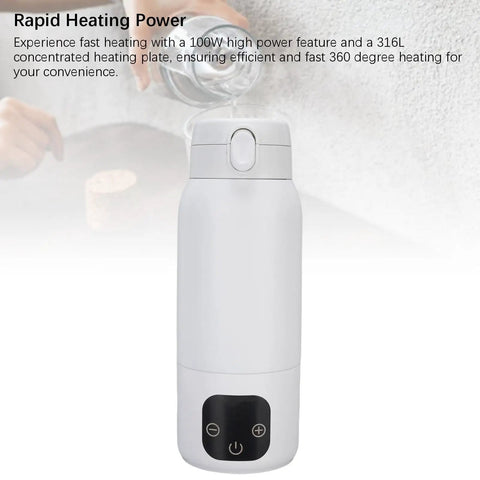 Cordless Portable Travel Electric Kettle 500ml 316 Stainless Steel with heating plate and USB charging option.