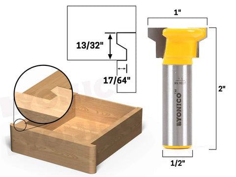 Killer Reversible Drawer Front Joint Router Bit With A Solid Half Inch Shank and Razor Sharp Carbide Blades, 2in length, for cabinetry.