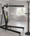 Top Shelf 2 Ton Folding Engine Hoist Paired With Three Quarter Underhoist Support Stand Kit, heavy duty steel, adjustable boom.