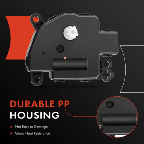 Side view of A-Premium HVAC heater blend door actuator for Ford Mustang (2010–2014); black PP housing with white gear
