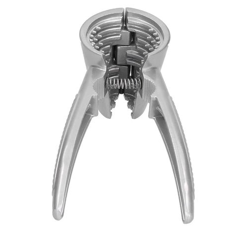 Heavy Duty Aluminum Nutcracker With Spring Loaded Crackers, Anti Slip Handle, With Two Diameter Crackers, front view.