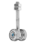 Top Notch Sliding Door Rollers With Double Bearing Pulley Kit For Closet And Patio Doors featuring a chrome bolt and roller design.