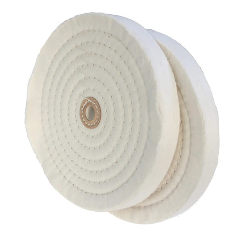 Two Pack Beefy Extra Thick White Cotton Buffing Wheels Eight Inch Diameter with Five Eighth Inch Arbor Hole for Heavy Duty Polishing on Metal and Auto Finishing Projects