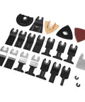 All Purpose Oscillating Tool Blades Kit, 26Pcs High Carbon Steel Universal Set arranged on white background.