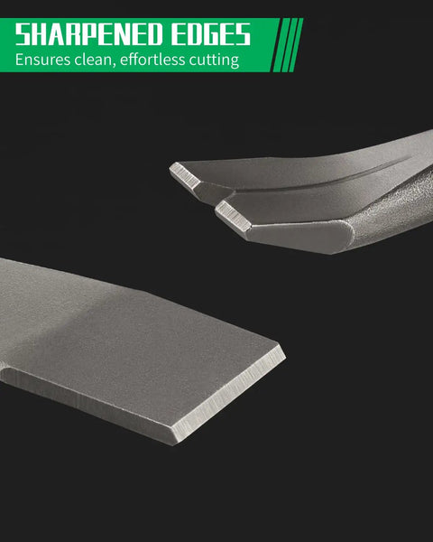 Close-up of sharpened edges of Nine Piece Air Hammer Chisel Set With 0.401 Inch Shank And Canvas Pouch Heavy Duty Pneumatic