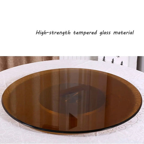 Brown Round Tempered Glass Lazy Susan Turntable for Dining Table with 360 Degree Rotation Smooth Quiet Serving Tray