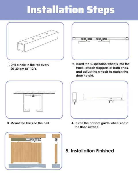 Installation instructions for Double Track Bypass Barn Door Hardware Kit Soft Closing Mini Sliding Pocket Doors Rails