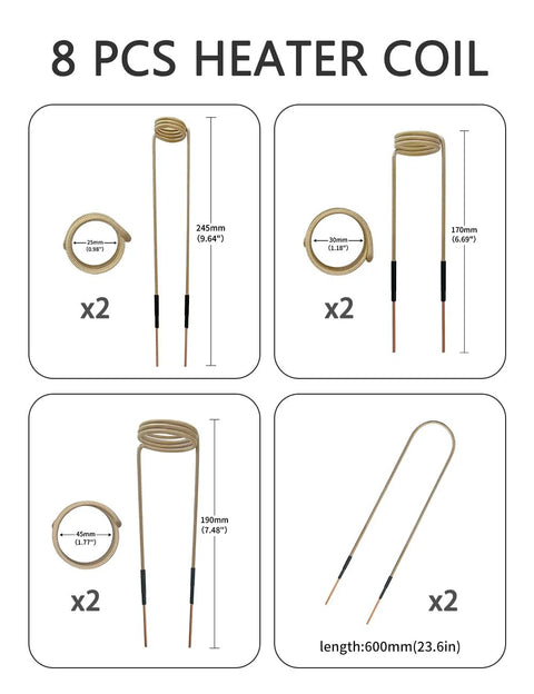 Solary 8-piece copper induction heater coil kit with 25mm/30mm/45mm coils and long leads for rusted bolt removal