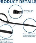 Image showing heavy duty zip ties made of Nylon 66 with 120 lb tensile strength, 12 inch length, 0.3 inch wide, UV resistant, black color.
