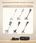 Charger For Eureka MC2805A And Rapid Clean Pro Vacuum Cordless Series shown with compatible models NEC182, NEC185, NEC186.