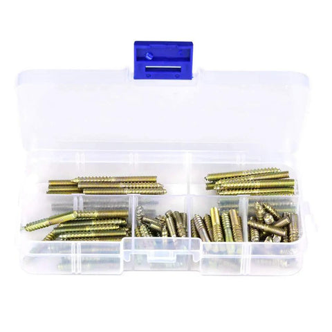 Box containing 110 Pcs M4 Dowel Screws Hanger Bolts Dowel Pins Furniture Connectors Zinc Plated Iron Double Ended Screws