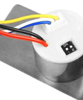 Close-up of 12V Mini Electric Bolt Lock Solenoid With Five Wire Feedback Sensor stainless steel body and wiring.