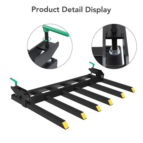 Heavy Duty Clamp On Debris Forks For 60 Inch Buckets, 4000 Lb Capacity Pallet Fork Attachments showing easy clamp mechanism