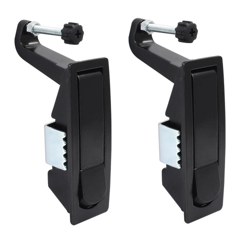 Front view of two Bonsicoky black compression latch locks with raised trigger; zinc alloy, adjustable lever, keyless.