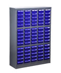 Solid Build Cold Rolled Steel Parts Cabinet With One Hundred Easy Pull Clear Plastic Drawers For Nuts Bolts Screws Hardware And Home Garage Workshop Organization Solutions in purple and gray.
