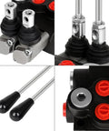Beefy Hydraulic Flow Control Valve With Two Spools, 11 GPM, G Port Inlets, adjustable relief levers, double acting