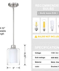 Diagram of Three Pack 1-Light Industrial Farmhouse Pendant Lights for Kitchen Island with dimensions and specifications