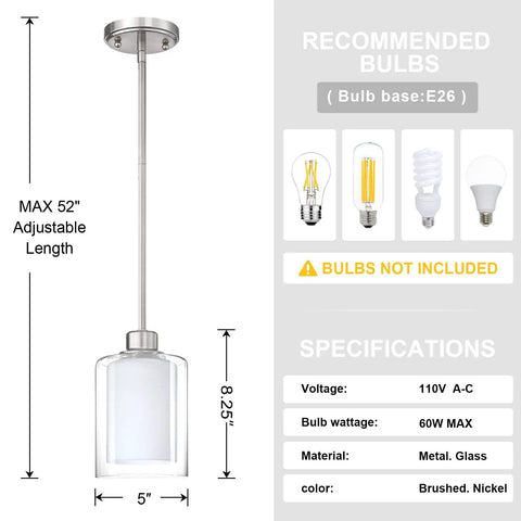 Diagram of Three Pack 1-Light Industrial Farmhouse Pendant Lights for Kitchen Island with dimensions and specifications