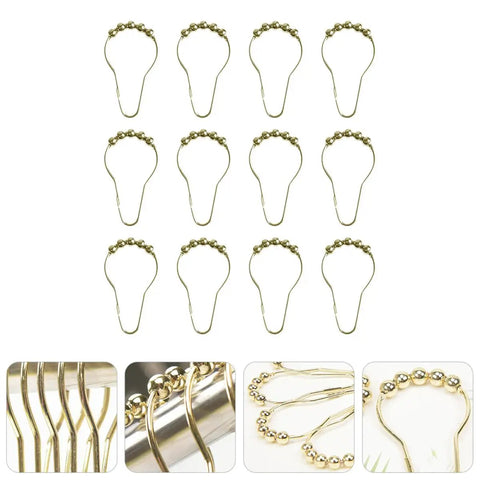 Gold Stainless Steel Shower Curtain Rings 24 Pack With Five Bead Gourd Design Smooth Glide Hooks for Bathroom Curtain Accessories