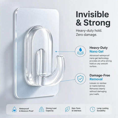 Upgraded Heavy Duty Nano Acrylic Gel Small Clear Adhesive Hooks 36 Pack Damage Free Mini Wall Hangers on smooth surface
