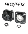 Heavy Duty FK12 Ball Screw Bearing Seat With FF12 End Support Unit For SFU1604 1605 1610 Ballscrew, black bearing units with seals.
