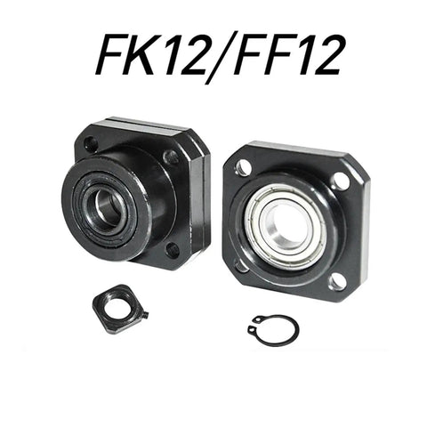 Heavy Duty FK12 Ball Screw Bearing Seat With FF12 End Support Unit For SFU1604 1605 1610 Ballscrew, black bearing units with seals.