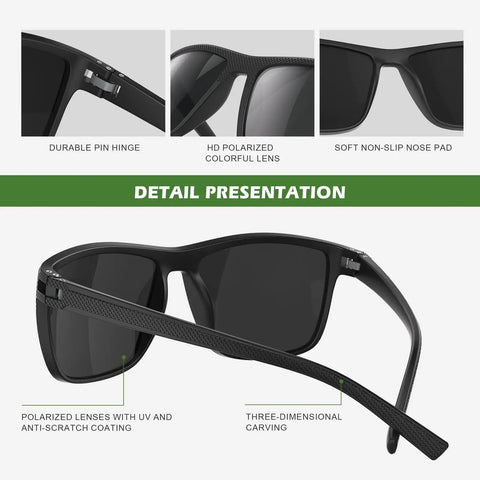 Detailed view of Three Pack Men's Polarized Sunglasses Set For Driving Fishing Golf Lightweight UV Protection Sun Glasses In Black.