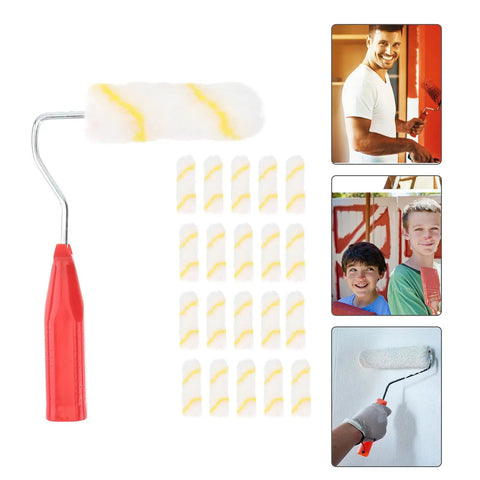 No Sweat Pro Level Mini Paint Roller Brush Kit For Detail Trimming Door Frames Baseboards And Walls Super Smooth Finish with interchangeable heads.