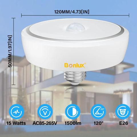 Motion Sensor LED Ceiling Light 15W 150W Equivalent E26 Base Dusk To Dawn Auto On Off Night Light 120mm 6000K for Walkways