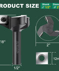 Slab Flattening Router Bit With 1/2 Inch Shank, 2 Inch Cutting Diameter, Three Wings For Spoilboard Surfacing And Wood Planing